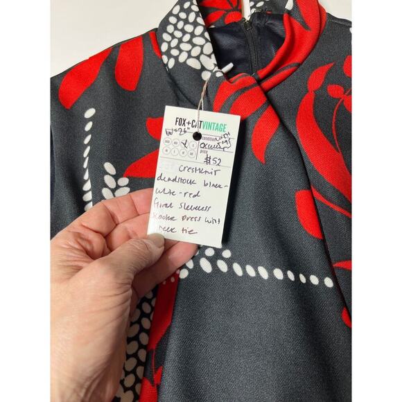 Vintage‎ 60s Sears Crestknit Mod Dress XS S Tag Jr 9 Black Red Floral Scarf Mod - Picture 8 of 13